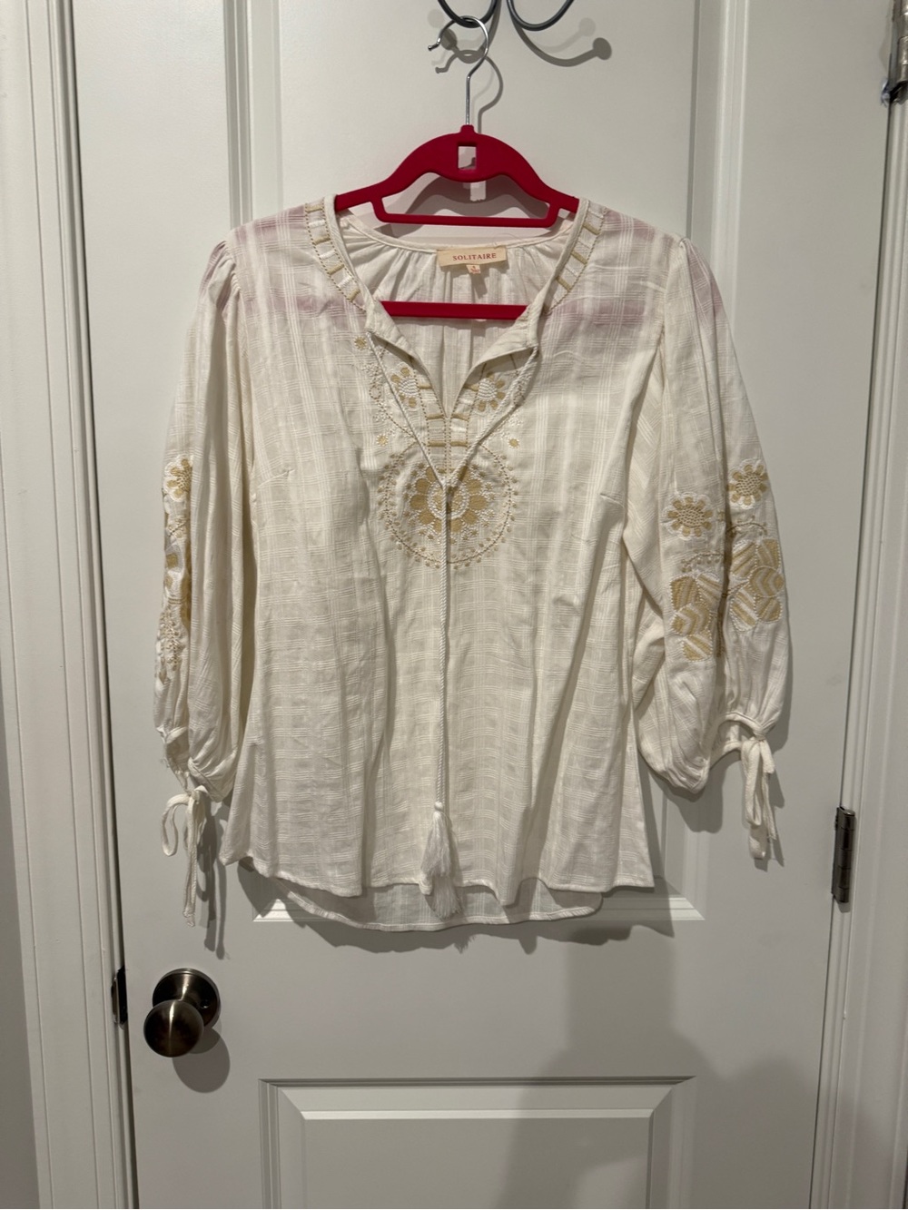 Solitaire Cream Blouse with Gold Embroidery
